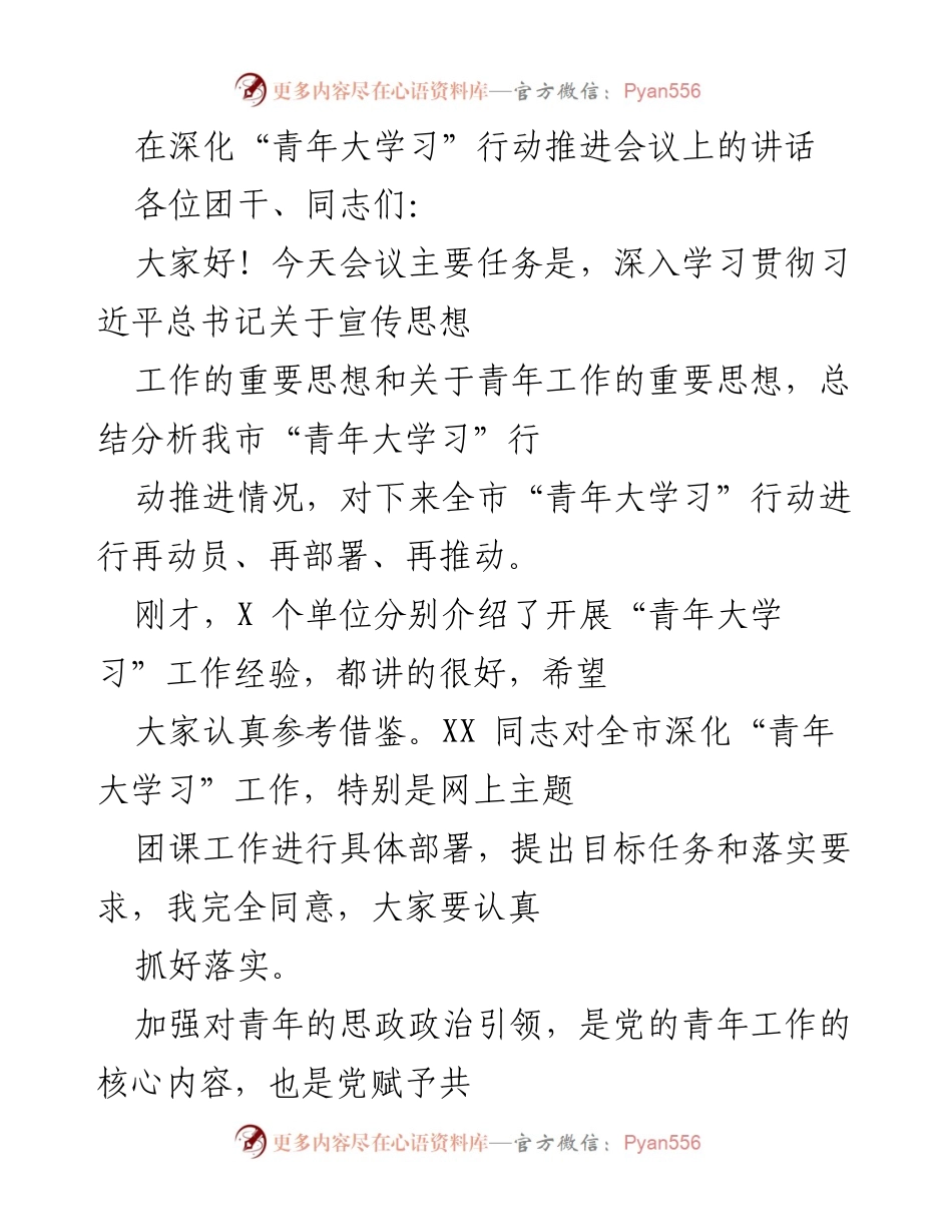 [发言] 深化“青年大学习”行动推进会议 - 深化“青年大学习”行动的重要性与实施路径.docx_第1页