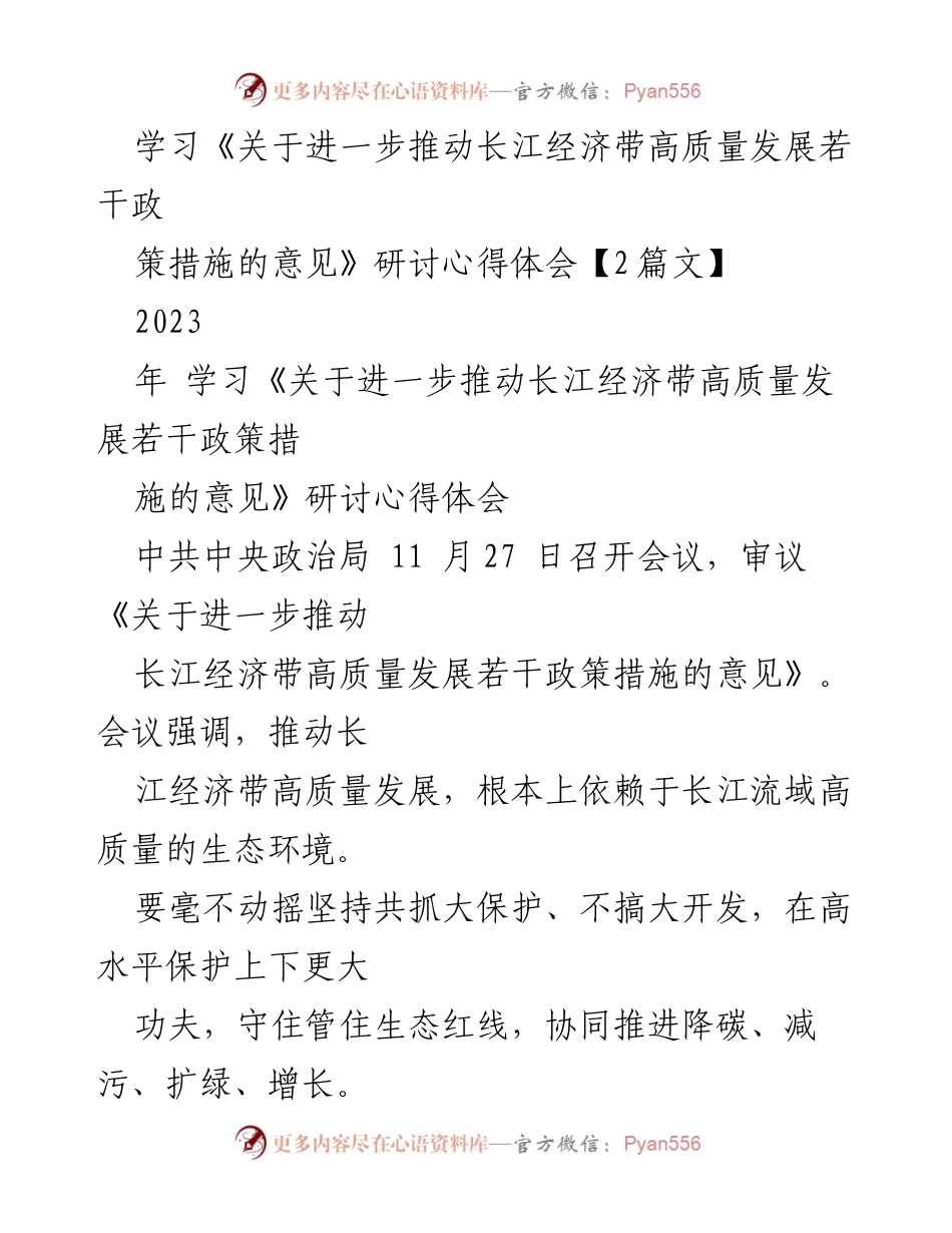 [发言] 研讨会 - 深刻领悟长江经济带高质量发展的重要性与实践路径.docx_第1页