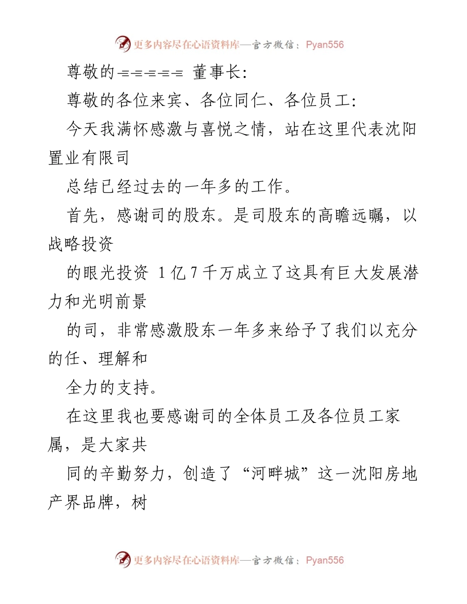 [发言] 沈阳置业有限司年度工作总结与展望.docx_第1页