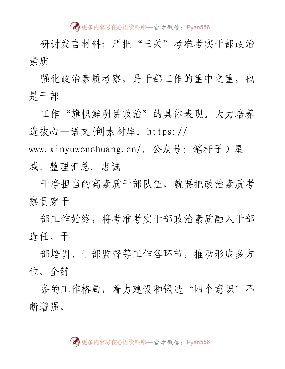 [发言] 研讨会 - 严把“三关”确保干部政治素质考察的有效性.docx_第1页