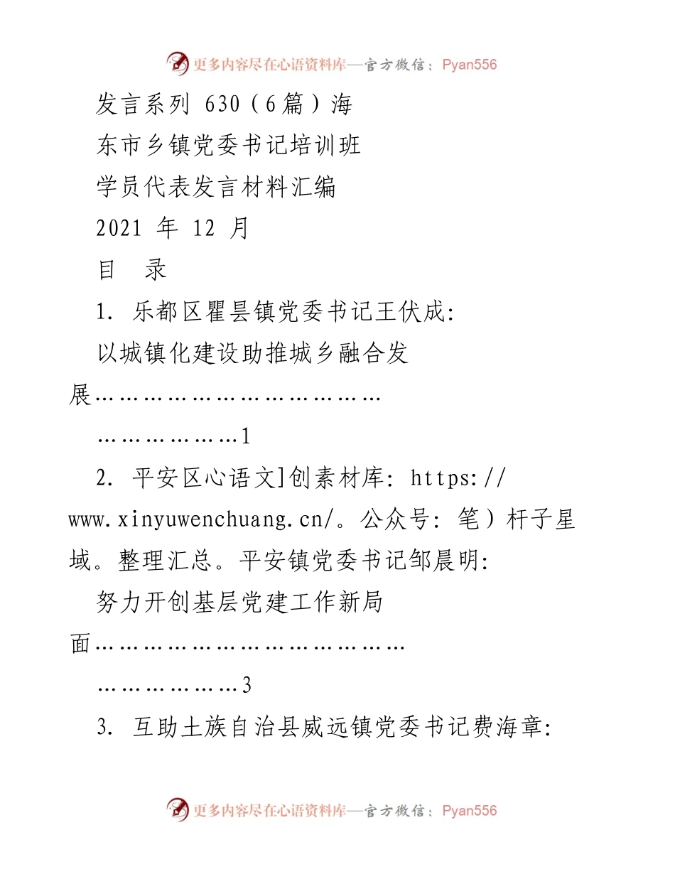 [发言] 海东市乡镇党委书记培训班 - 乡镇党委书记发言材料汇编.docx_第1页