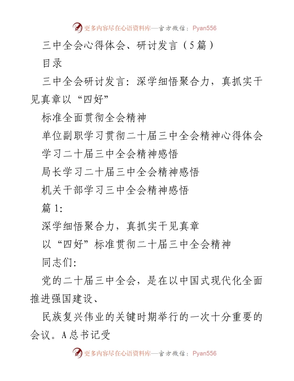 [发言] 研讨会 - 深学细悟，真抓实干：全面贯彻二十届三中全会精神.docx_第1页