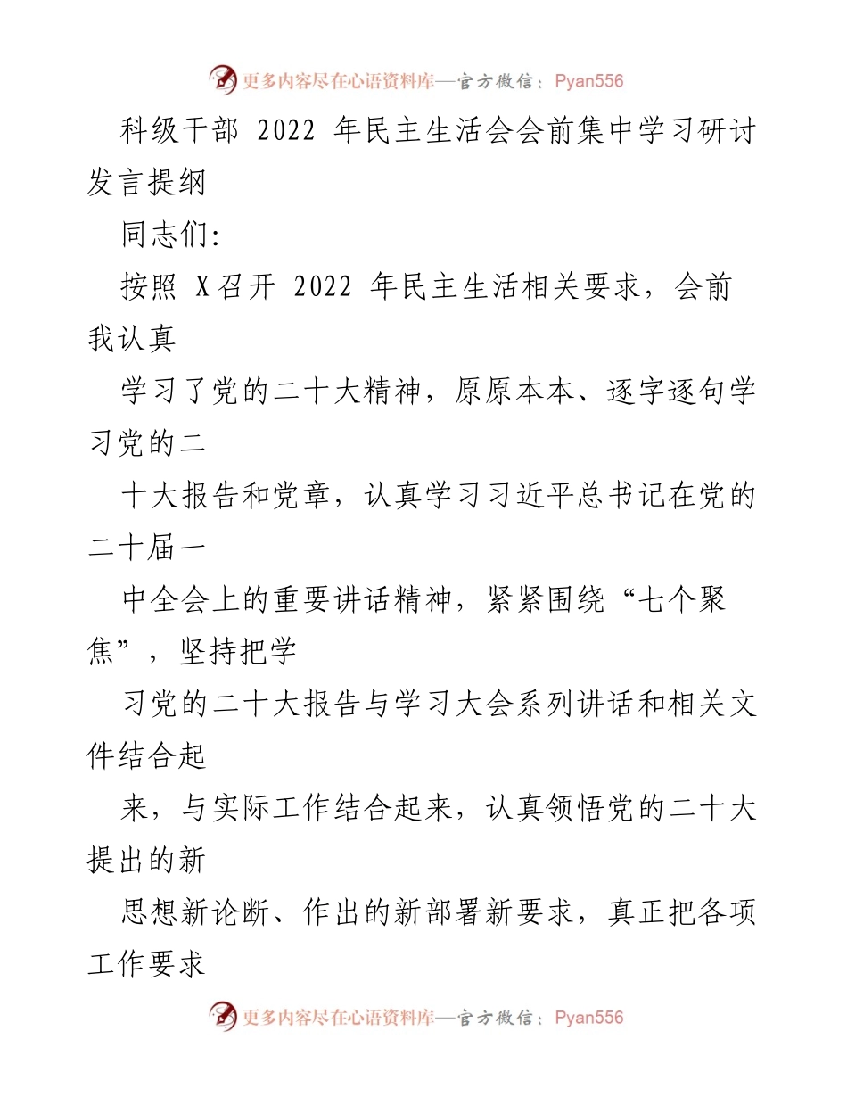 [发言] 民主生活会 - 深入学习党的二十大精神，推动政治忠诚与人民情怀_1.docx_第1页