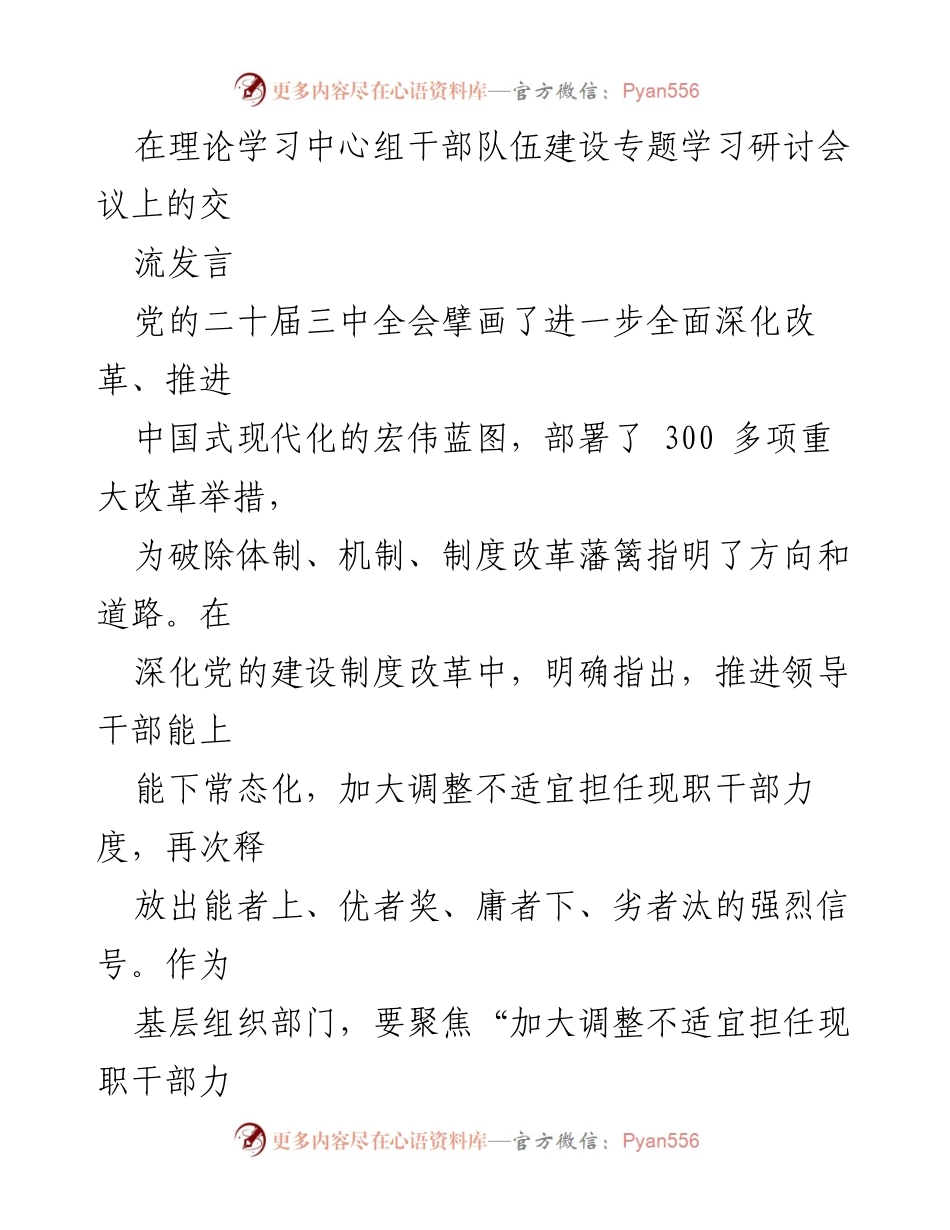 [发言] 理论学习中心组干部队伍建设专题学习研讨会议 - 深化改革与干部调整：推进能上能下常态化的实践路径.docx_第1页