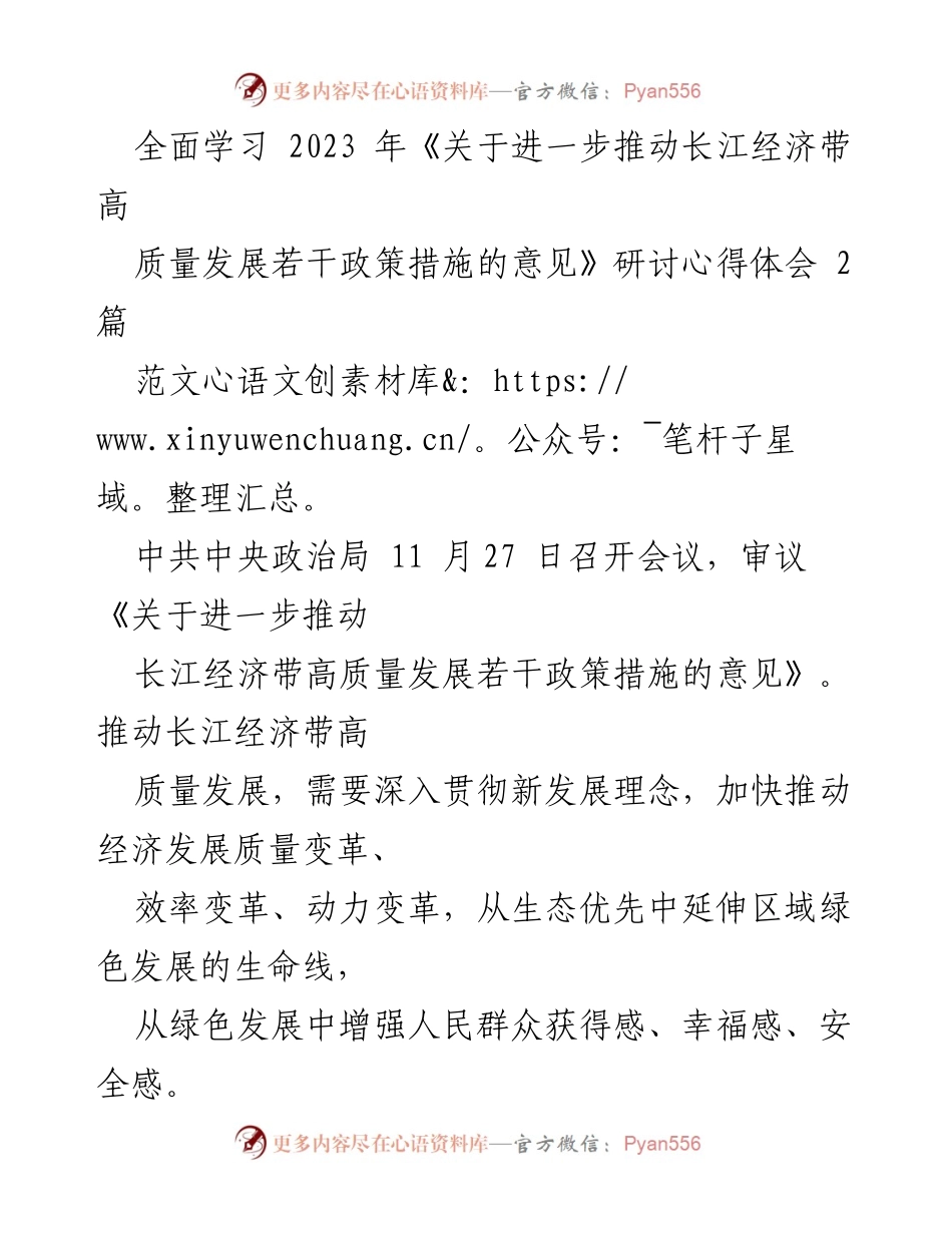 [发言] 研讨会 - 深入贯彻长江经济带高质量发展政策的心得体会.docx_第1页