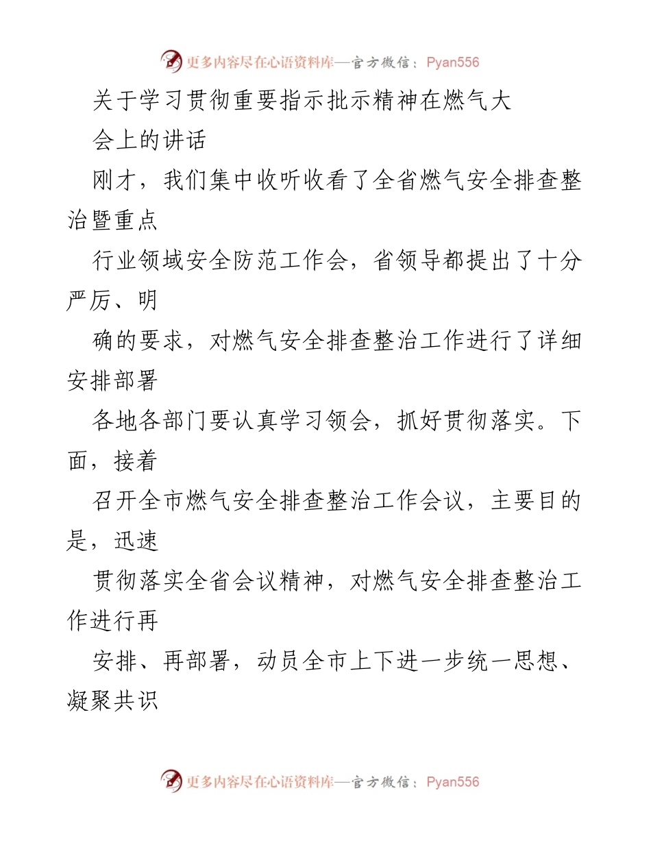 [发言] 燃气安全工作会议 - 确保燃气安全，守护人民生命财产安全.docx_第1页
