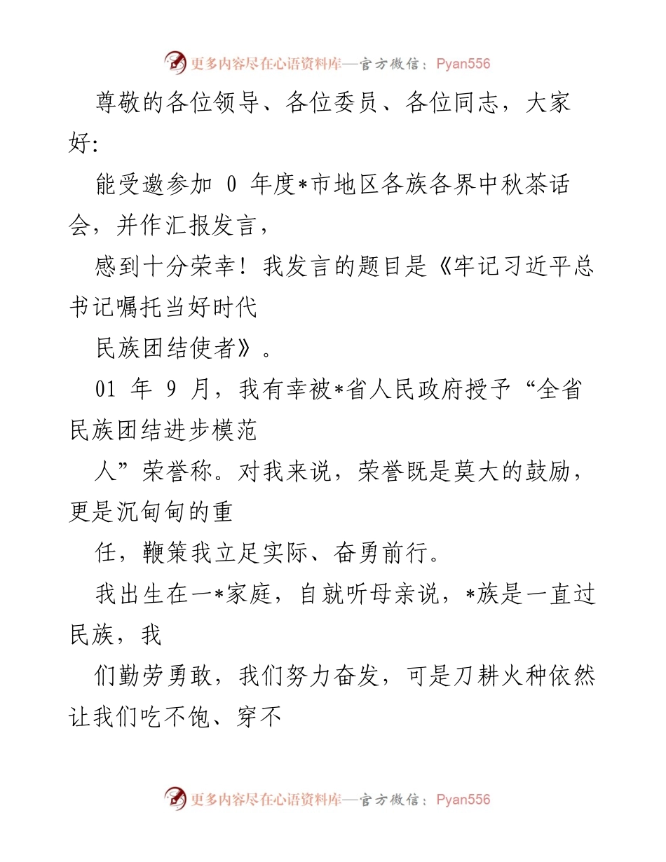 [发言] 牢记习近平总书记嘱托当好时代民族团结使者.docx_第1页