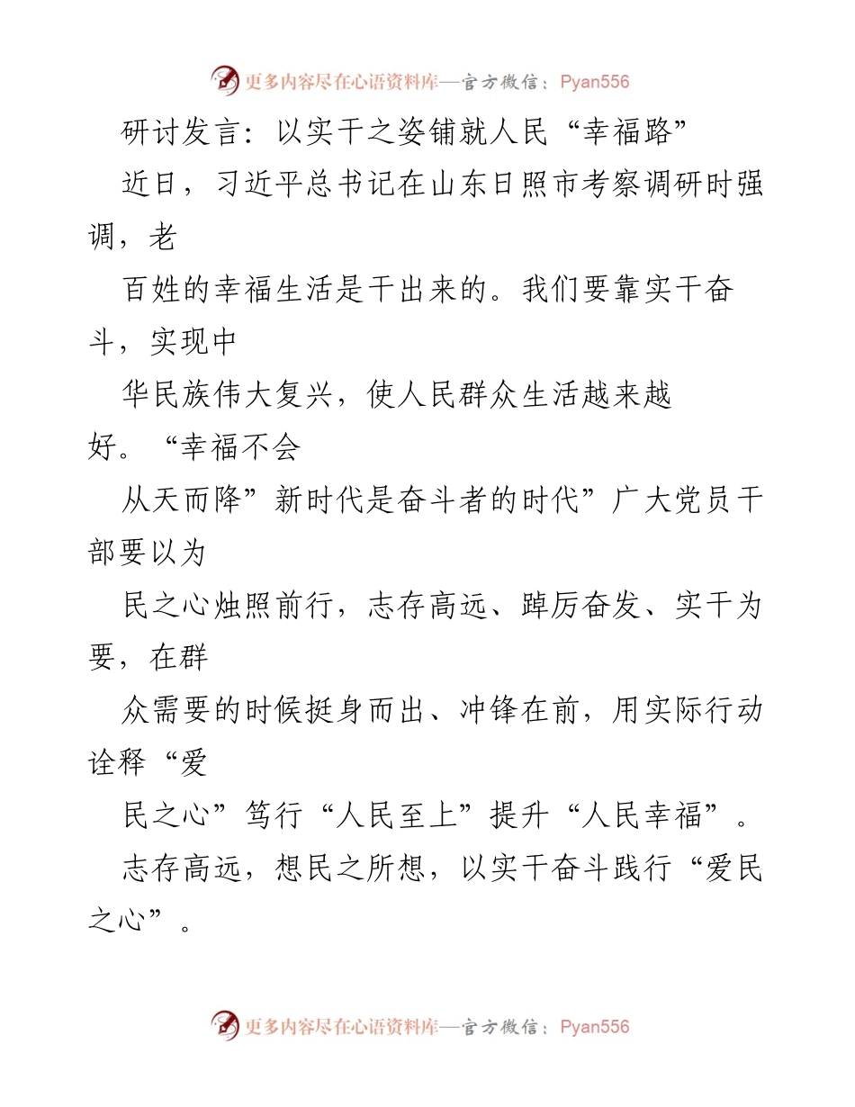 [发言] 研讨会 - 实干奋斗：铺就人民的幸福之路.docx_第1页