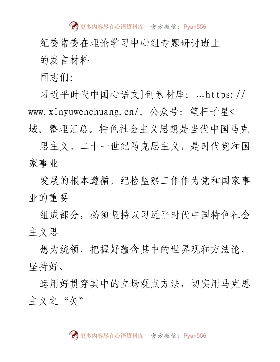 [发言] 理论学习中心组专题研讨班 - 坚持党的领导，践行初心使命：纪检监察工作的新思考.docx_第1页