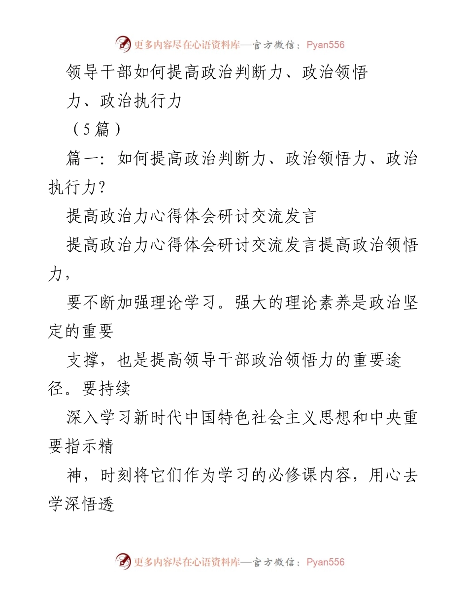 [发言] 研讨交流 - 提升领导干部政治判断力与执行力的实践路径.docx_第1页