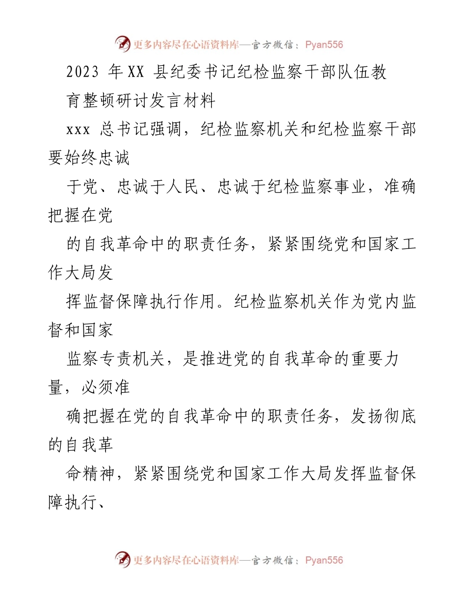 [发言] 研讨会 - 纪检监察干部队伍教育整顿的重要性与实践路径.docx_第1页