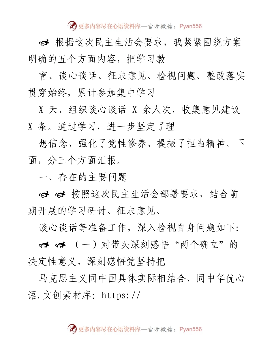 [发言] 民主生活会 - 深入检视问题与整改落实的汇报.docx_第1页