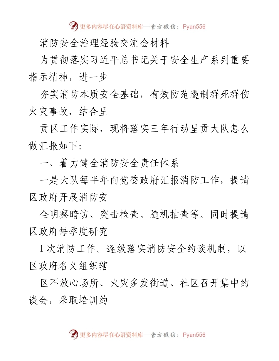 [发言] 消防安全治理经验交流会 - 消防安全责任体系与基层治理经验分享.docx_第1页
