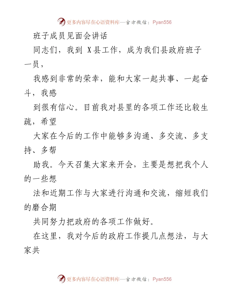 [发言] 班子成员见面会 - 新班子成员工作思路与团队合作展望.docx_第1页