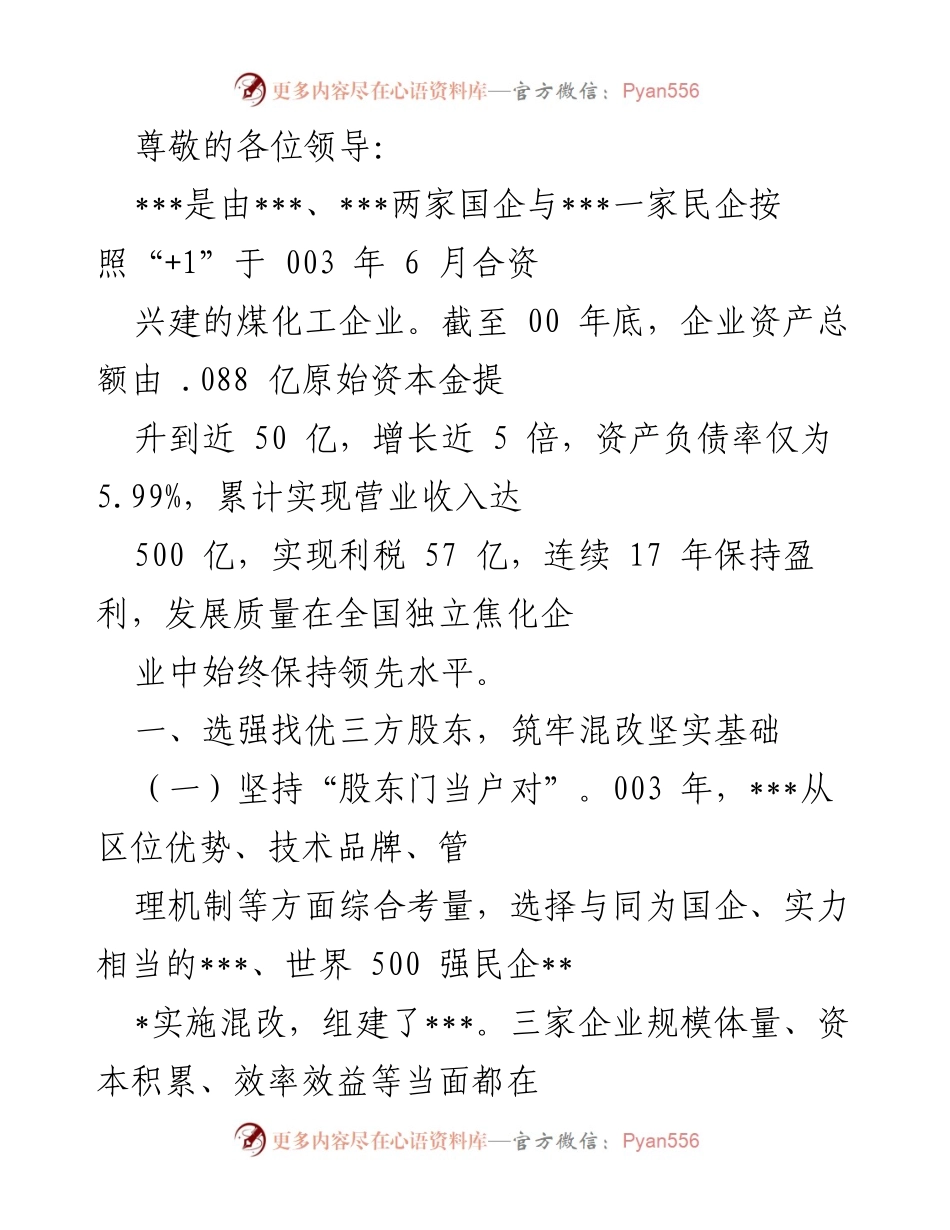 [发言] 混改企业发展经验分享与成就总结.docx_第1页