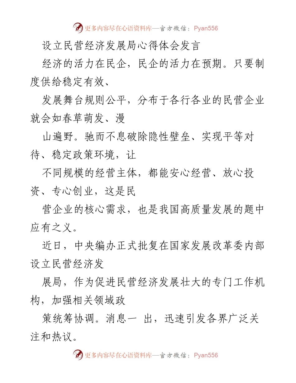 [发言] 民营经济发展局设立会议 - 民营经济发展的新机遇与挑战.docx_第1页