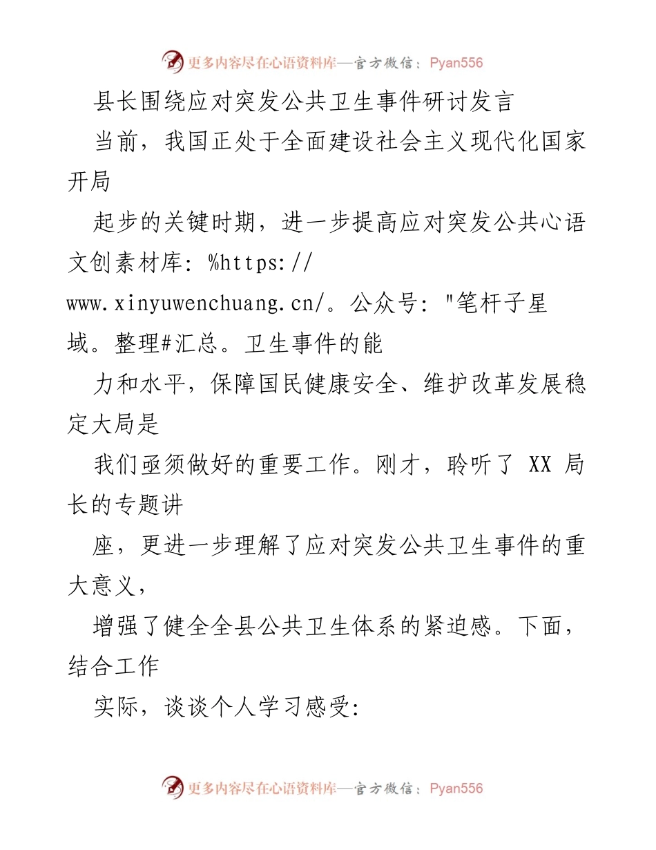 [发言] 研讨会 - 提升公共卫生应急能力的重要性.docx_第1页