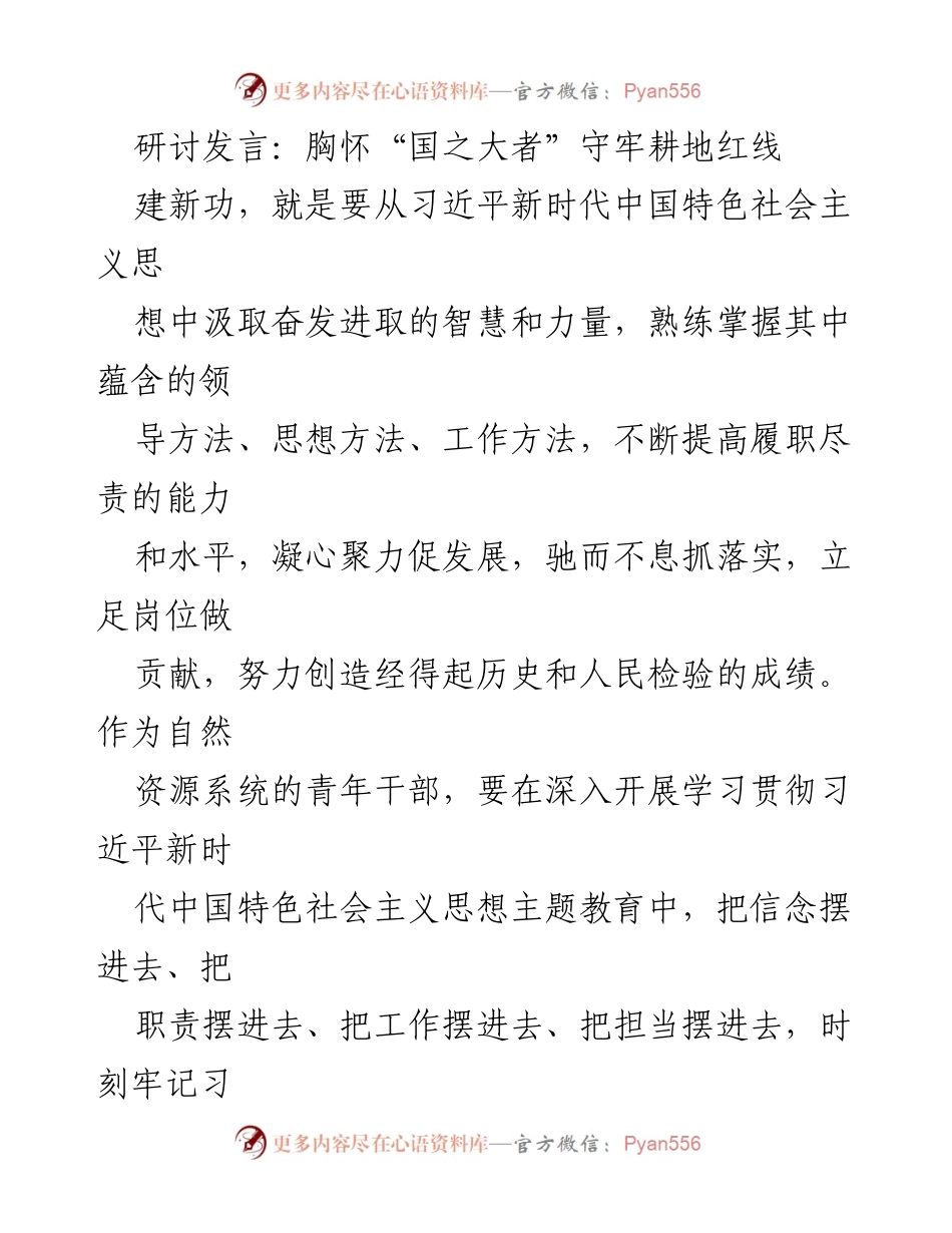 [发言] 研讨会 - 胸怀“国之大者”，守护耕地红线的使命担当.docx_第1页