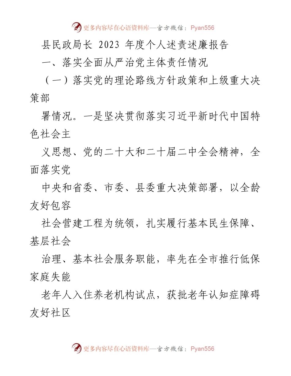 [发言] 民政局年度工作会议 - 2023年度个人述责述廉报告.docx_第1页