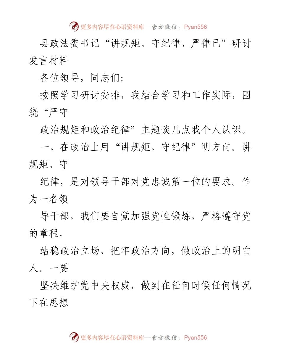 [发言] 研讨会 - 强化政治规矩与纪律的认识与实践.docx_第1页