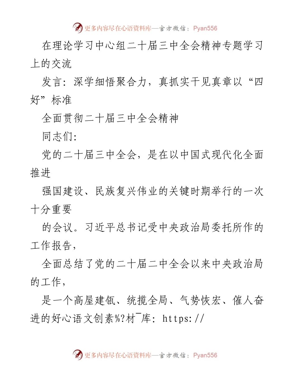 [发言] 理论学习中心组专题学习 - 深学细悟聚合力，真抓实干见真章以“四好”标准.docx_第1页