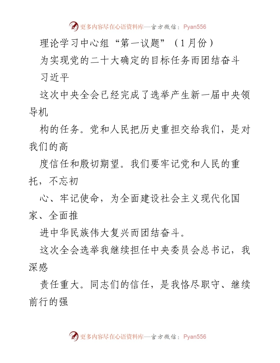 [发言] 理论学习中心组会议 - 为实现党的二十大目标而团结奋斗.docx_第1页