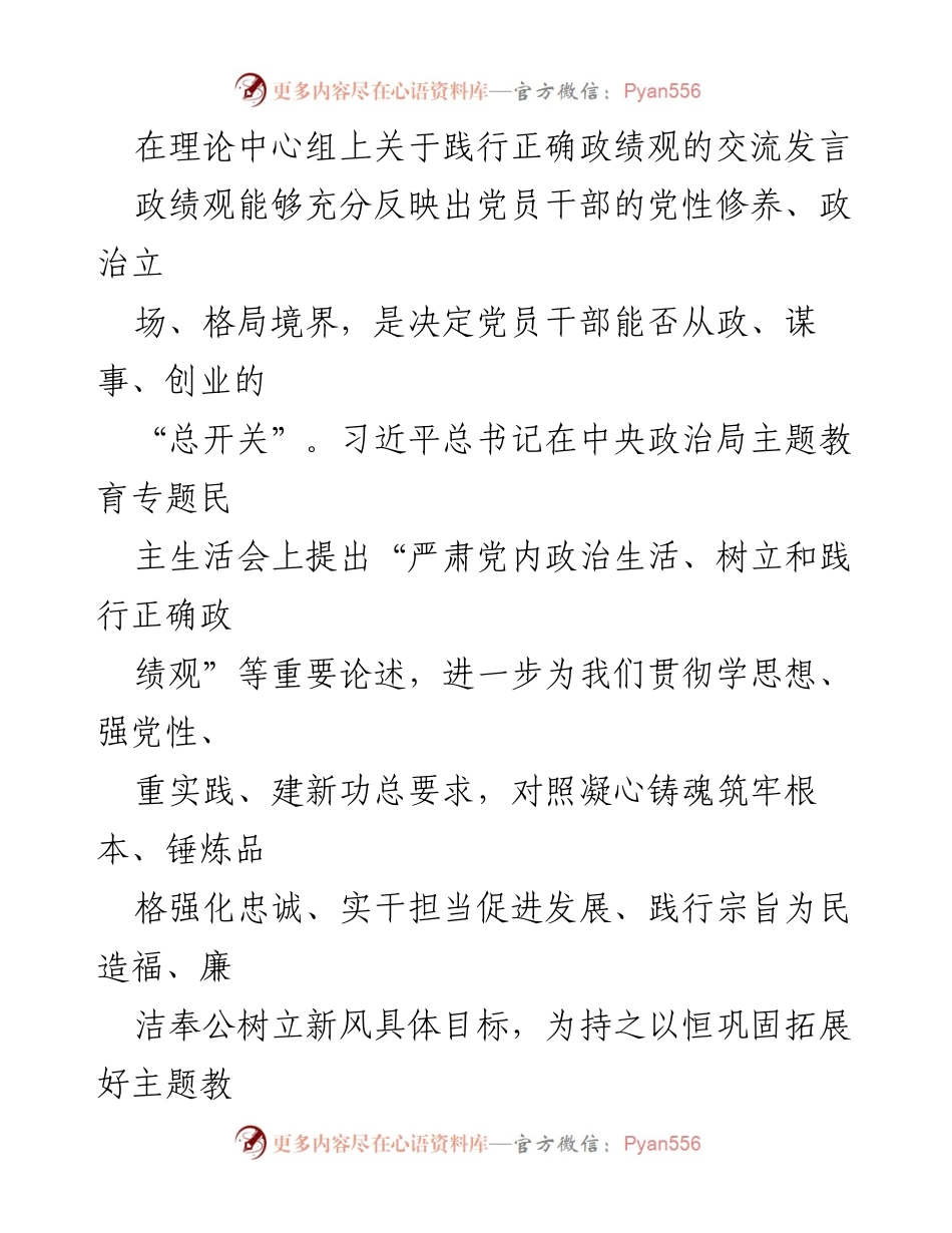 [发言] 理论中心组 - 践行正确政绩观的重要性与实践路径.docx_第1页