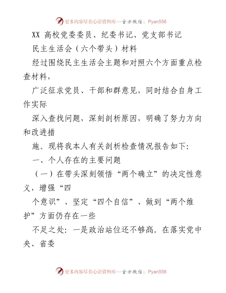[发言] 民主生活会 - 深刻剖析与改进措施报告.docx_第1页