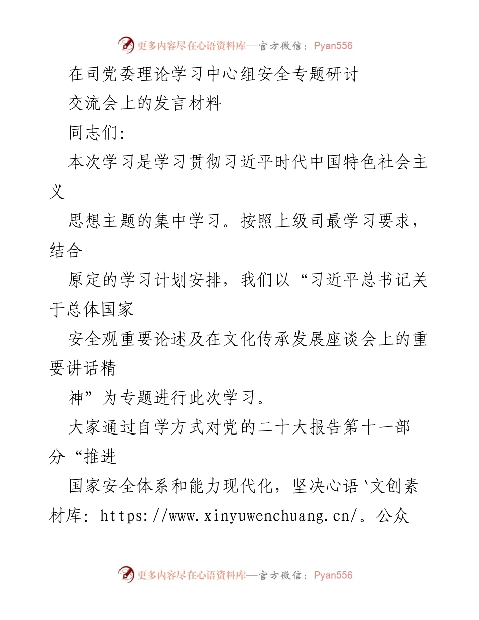 [发言] 理论学习中心组安全专题研讨交流会 - 深入学习习近平总书记总体国家安全观的重要论述.docx_第1页