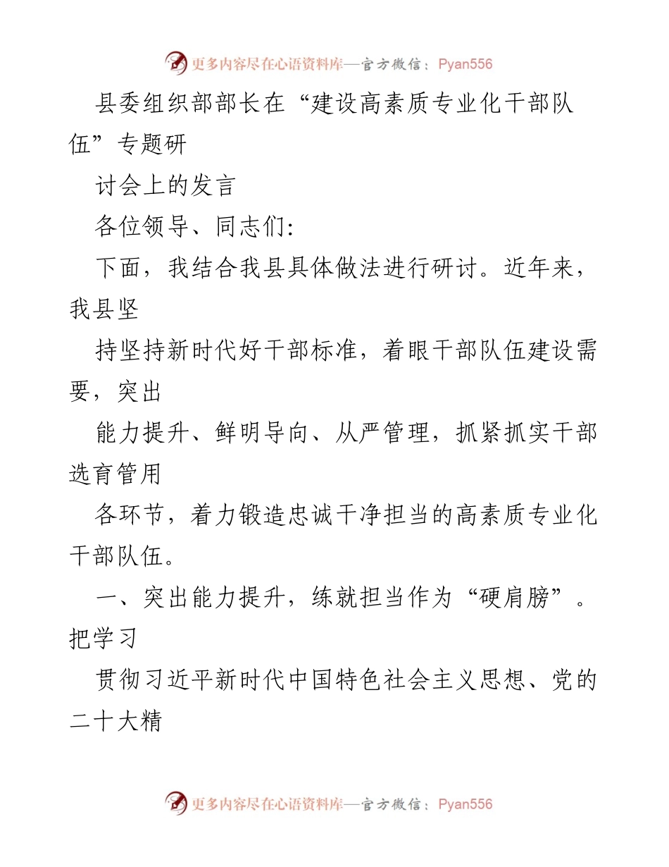 [发言] 研讨会 - 建设高素质专业化干部队伍的实践与思考.docx_第1页