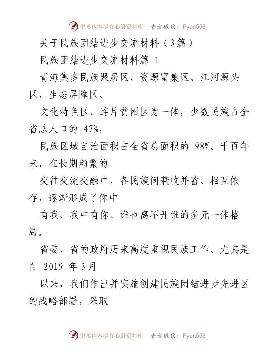 [发言] 民族团结工作会议 - 加强民族团结，推动共同繁荣发展.docx_第1页