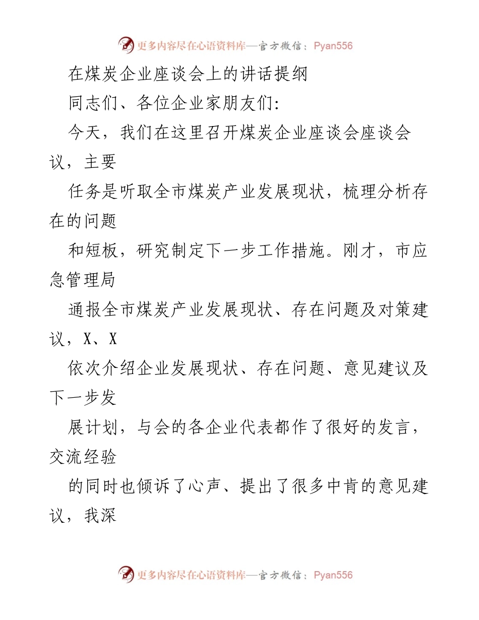 [发言] 煤炭企业座谈会 - 煤炭供应保障与产业发展重要性探讨.docx_第1页