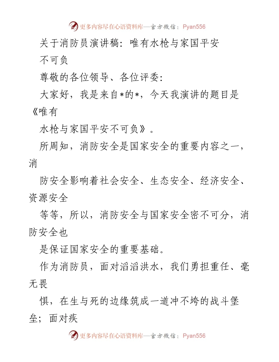 [发言] 演讲比赛 - 唯有水枪与家国平安不可负.docx_第1页
