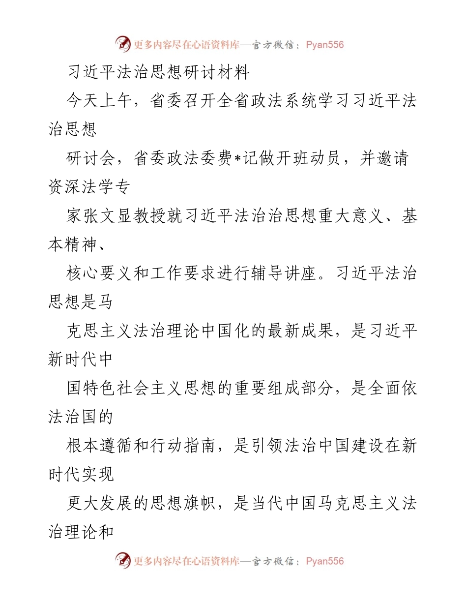 [发言] 研讨会 - 深入学习习近平法治思想，推动法治公安建设.docx_第1页