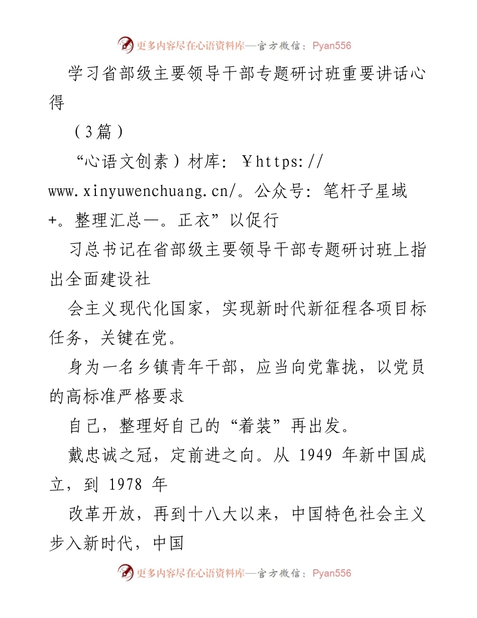 [发言] 省部级主要领导干部专题研讨班 - 青年干部的责任与担当：践行“三牛”精神.docx_第1页