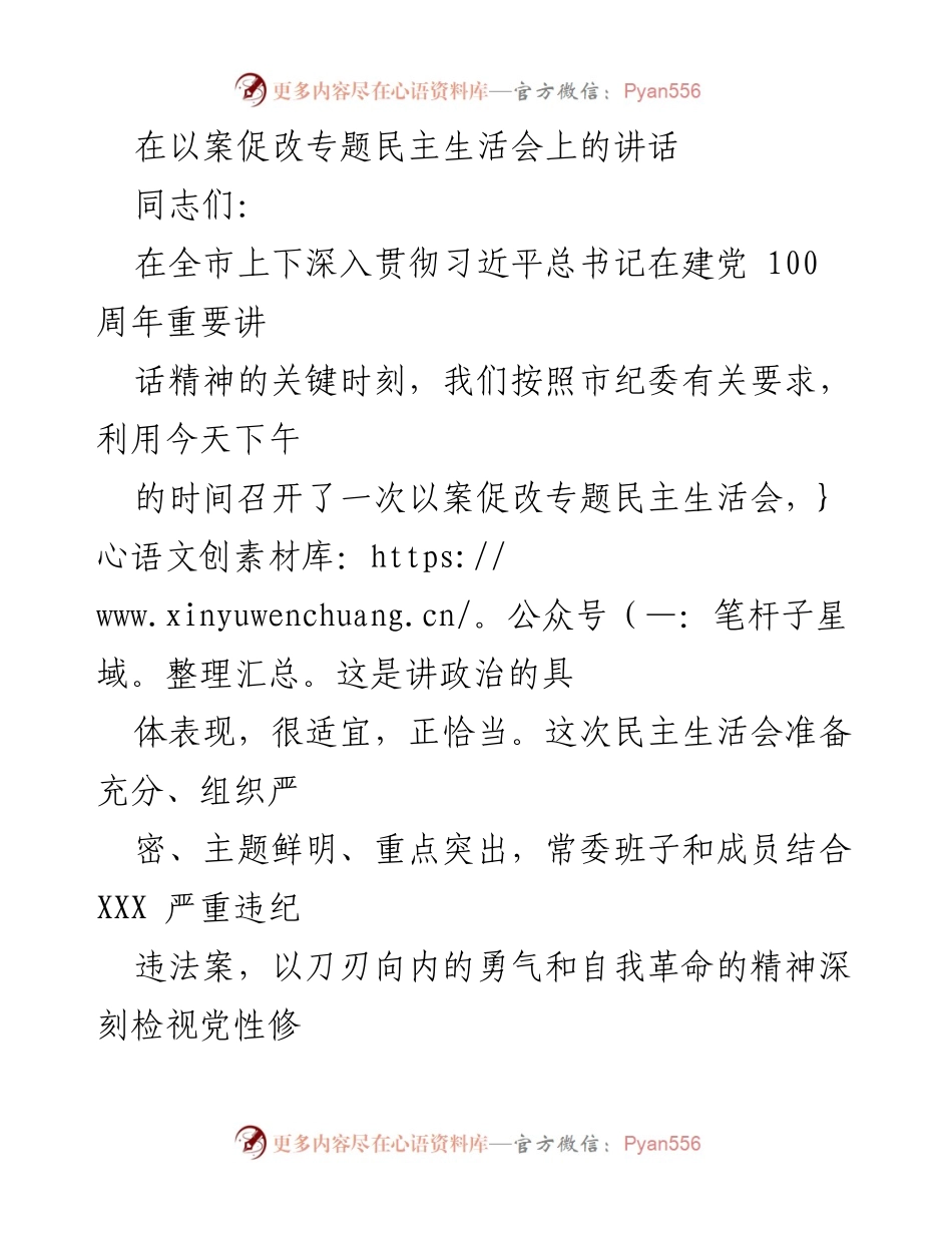 [发言] 民主生活会 - 深刻检视问题，推动全面整改.docx_第1页