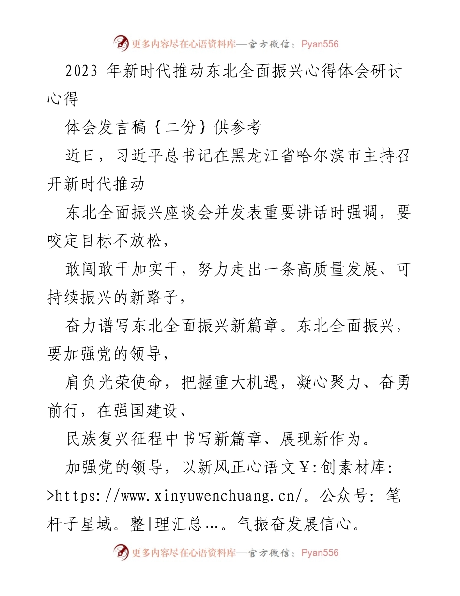 [发言] 研讨会 - 习近平总书记关于东北全面振兴的重要讲话心得体会.docx_第1页