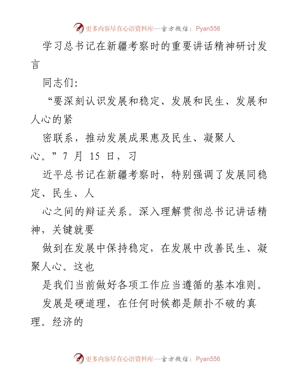 [发言] 研讨会 - 深入理解总书记在新疆考察时的重要讲话精神.docx_第1页