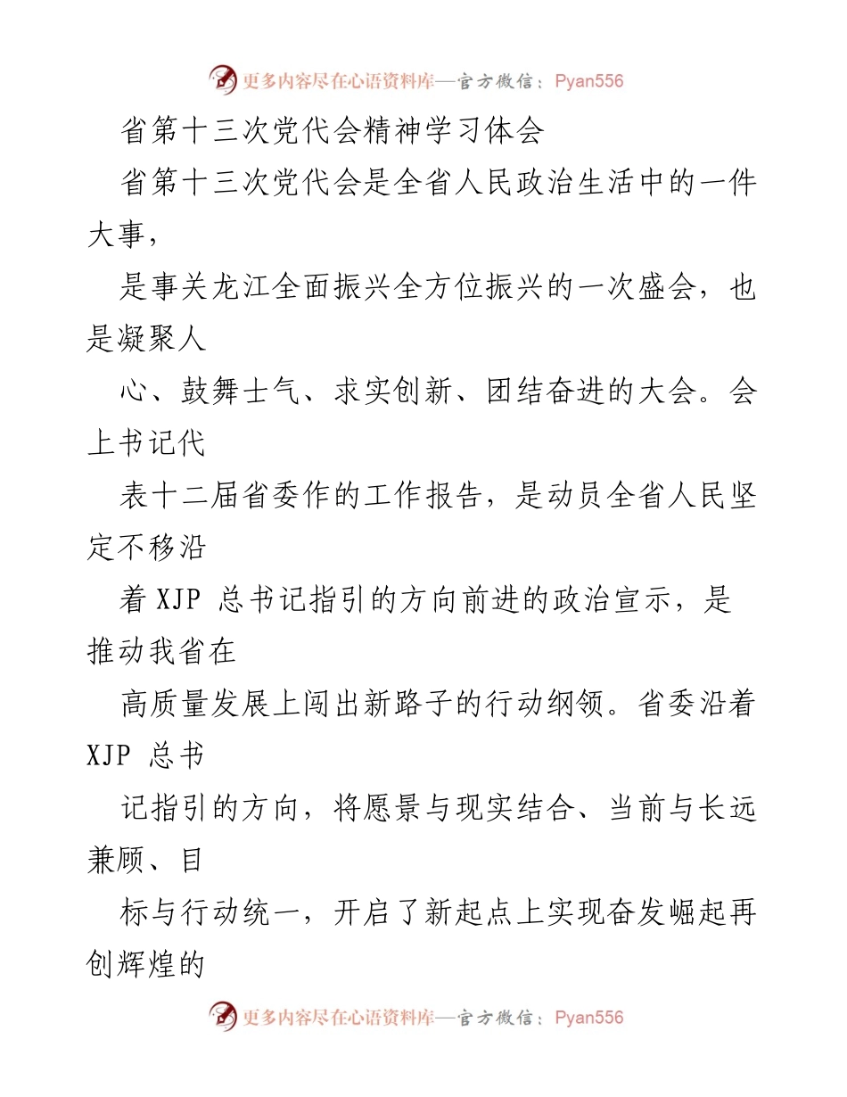 [发言] 省第十三次党代会学习会 - 深刻理解省第十三次党代会精神，推动全省振兴发展.docx_第1页