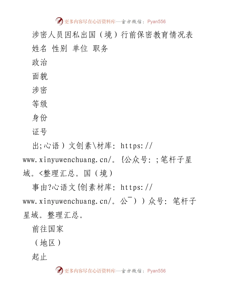 [发言] 涉密人员出国（境）前保密教育 - 涉密人员因私出国（境）行前保密教育须知与承诺.docx_第1页