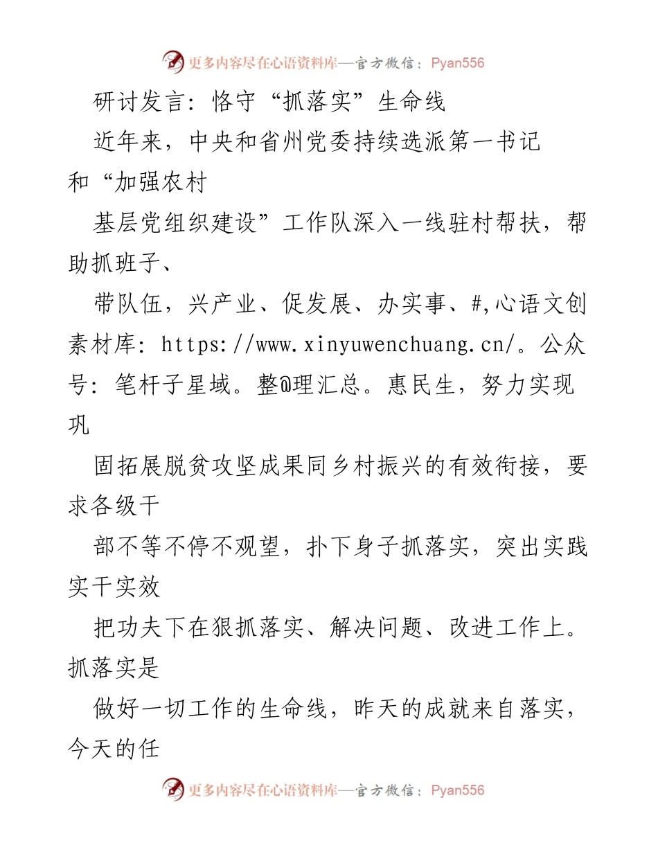 [发言] 研讨会 - 恪守“抓落实”生命线的重要性.docx_第1页