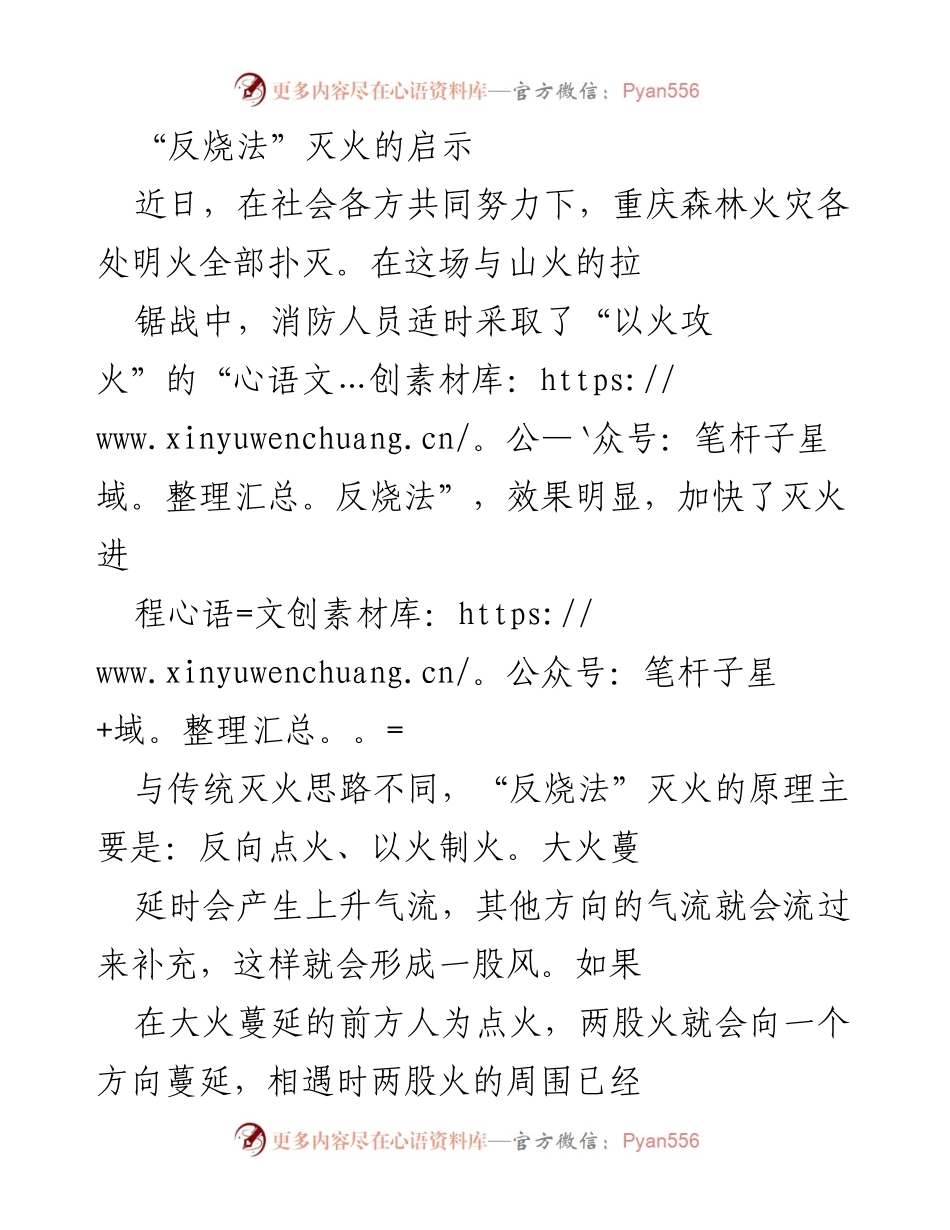 [发言] 消防救援会议 - _反烧法_灭火的创新思维与启示.docx_第1页