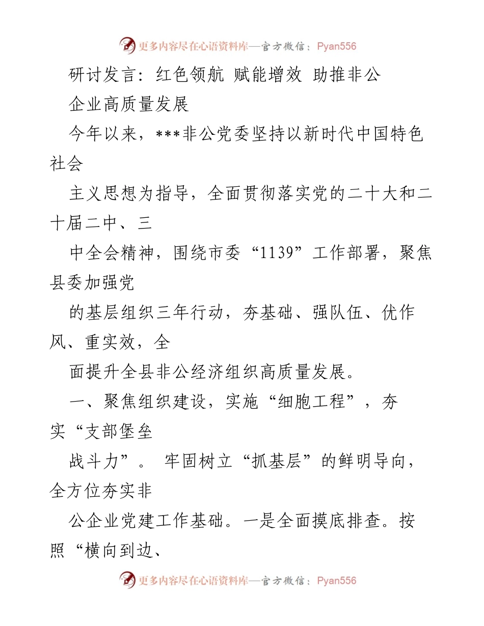 [发言] 研讨会 - 红色领航：助推非公企业高质量发展.docx_第1页