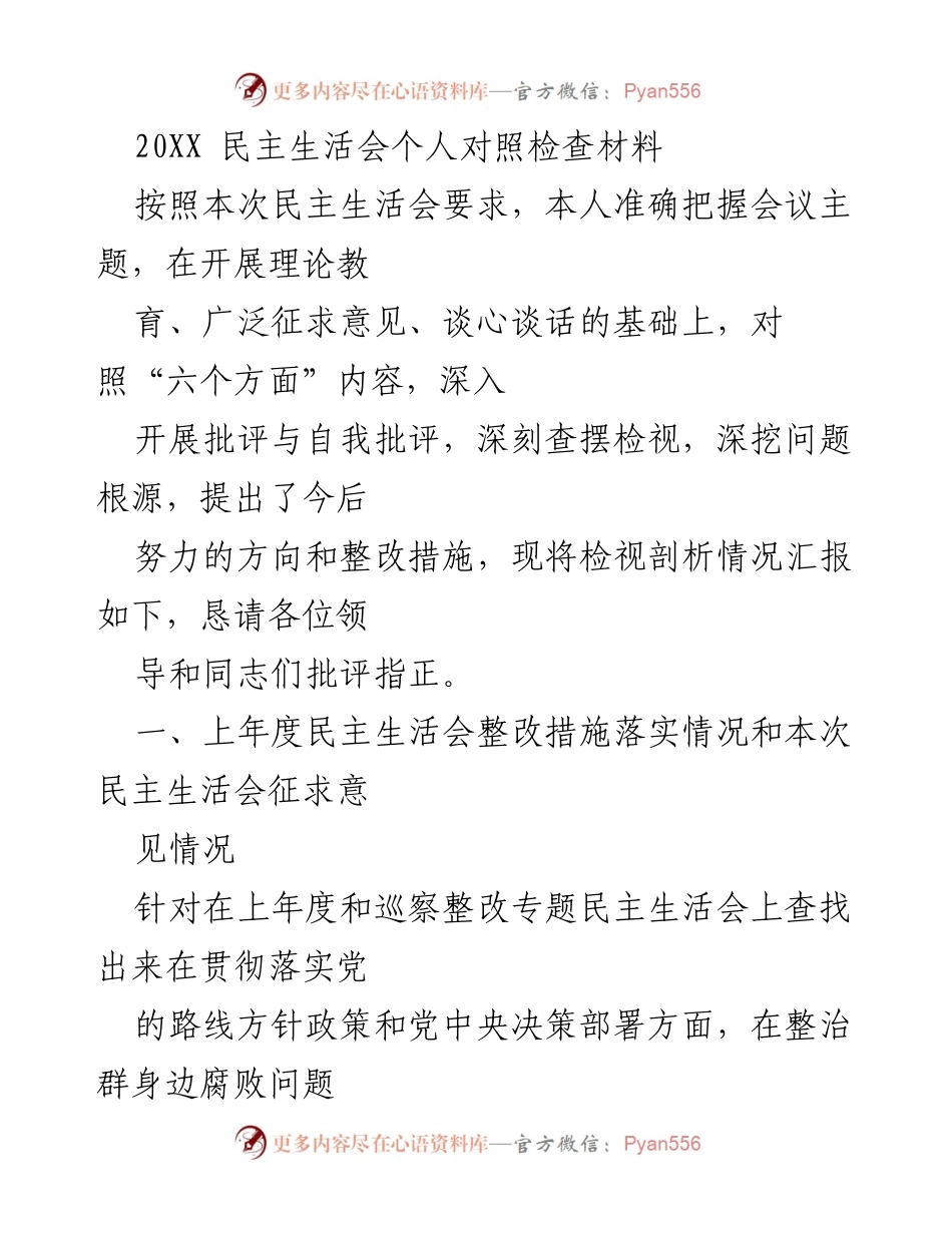 [发言] 民主生活会 - 深入检视与整改：个人对照检查材料总结.docx_第1页
