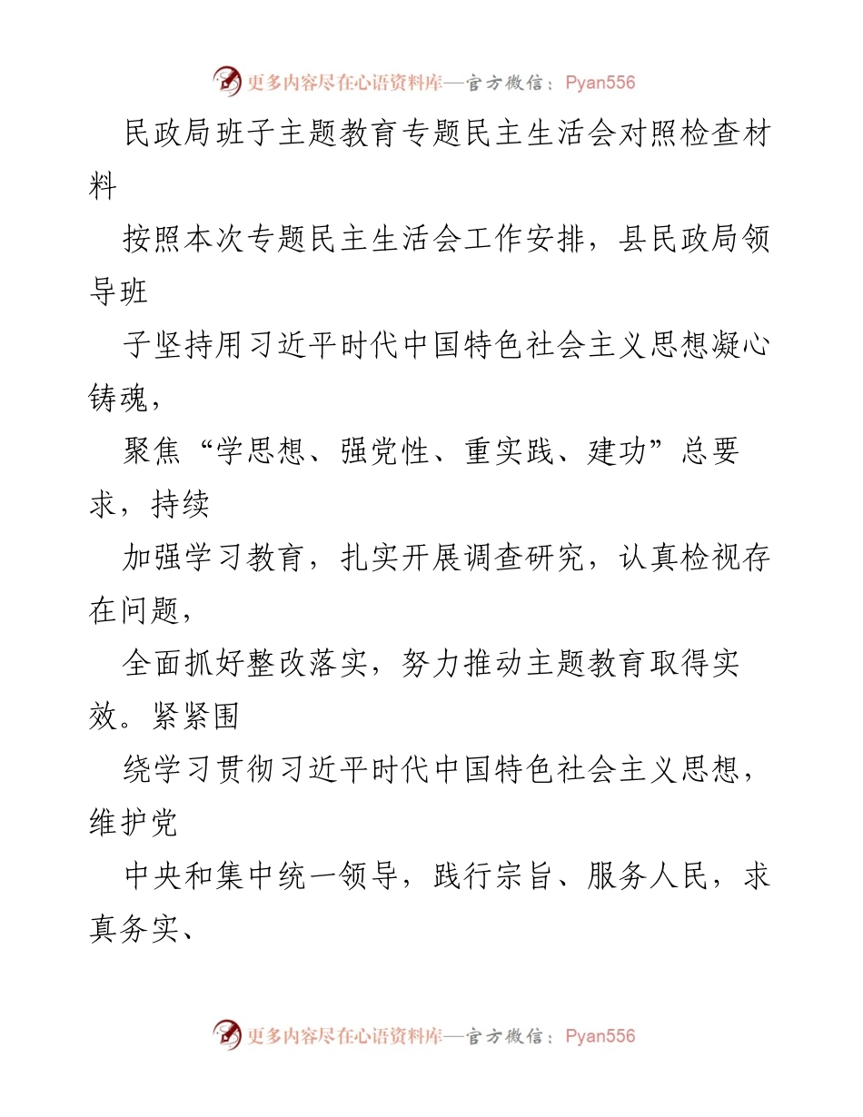 [发言] 民政局班子主题教育专题民主生活会 - 民政局班子对照检查材料汇报.docx_第1页