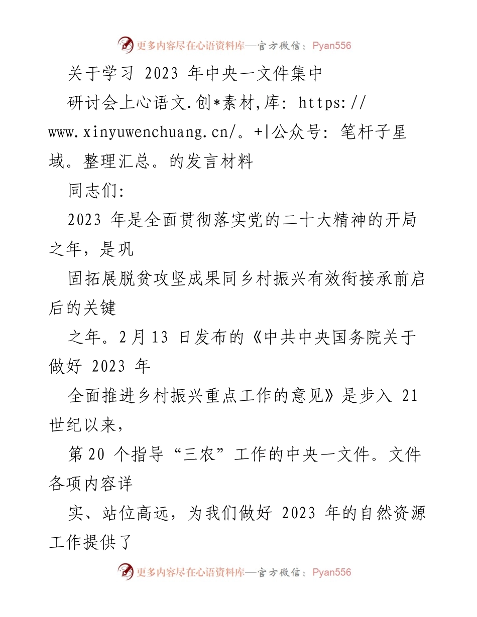 [发言] 研讨会 - 深入学习2023年中央一文件的心得体会与实施策略.docx_第1页