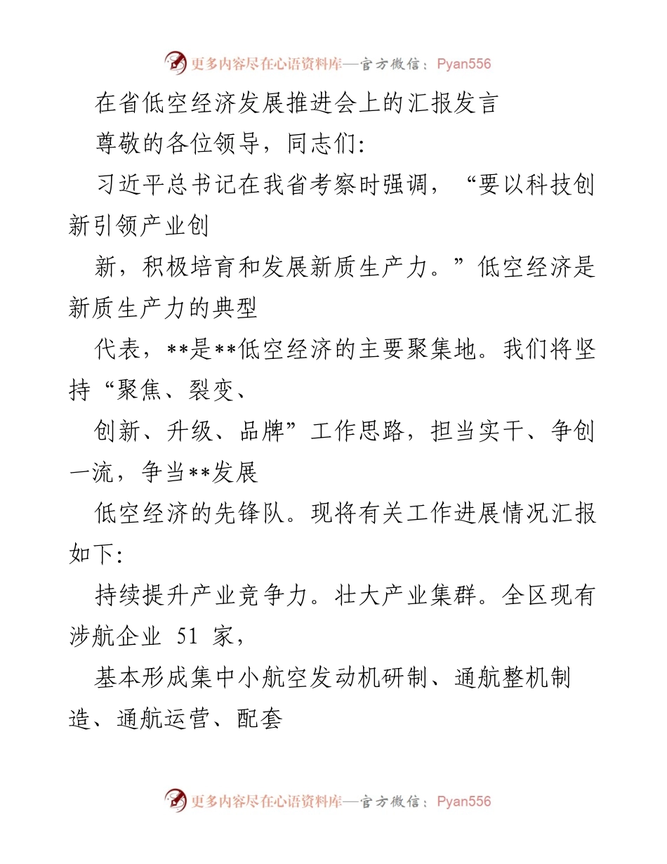 [发言] 省低空经济发展推进会 - 低空经济发展的创新与实践汇报.docx_第1页