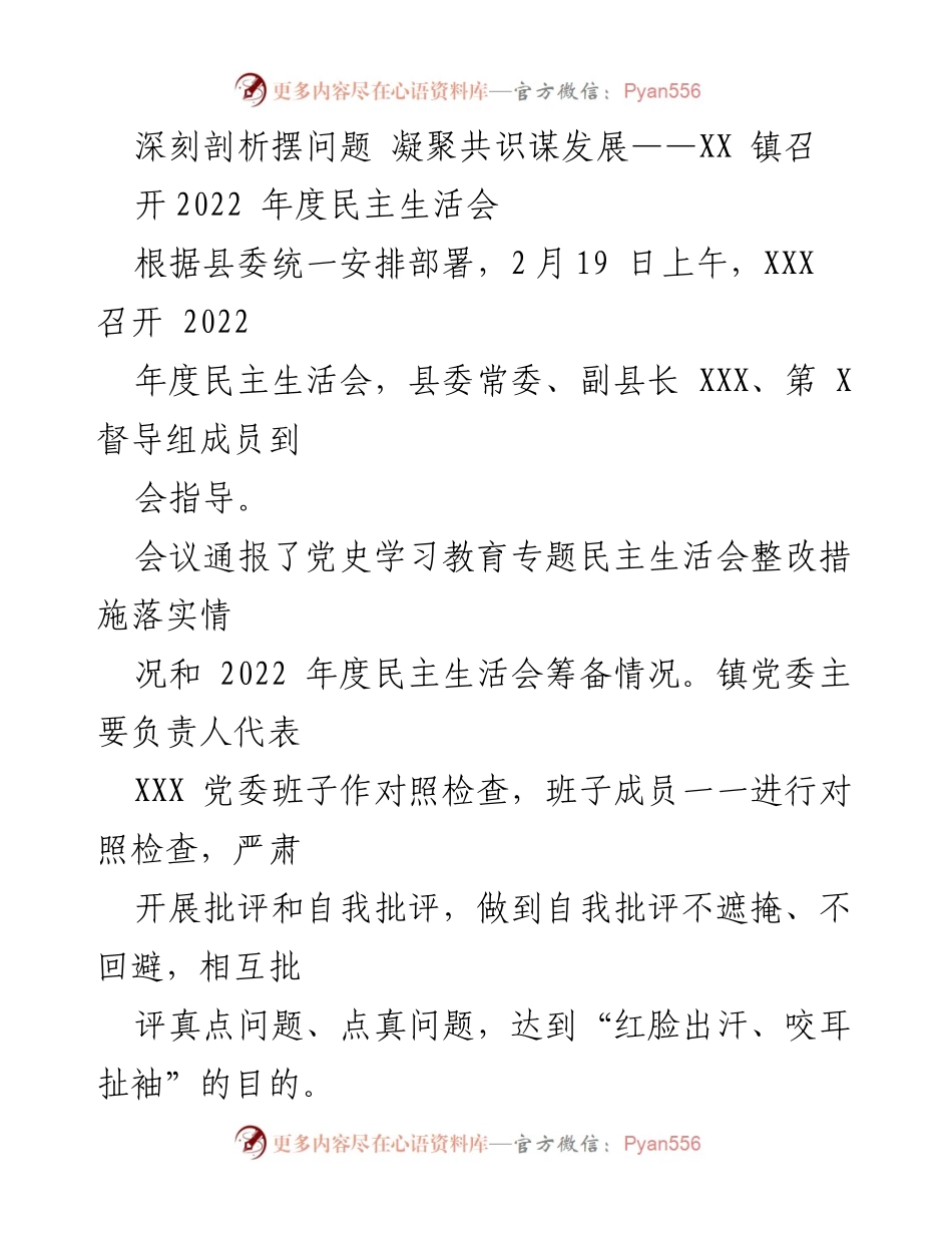 [发言] 民主生活会 - 深刻剖析问题，凝聚共识，共谋发展.docx_第1页