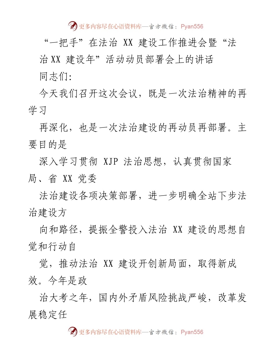 [发言] 法治建设工作推进会 - 法治建设的重要性与责任担当.docx_第1页