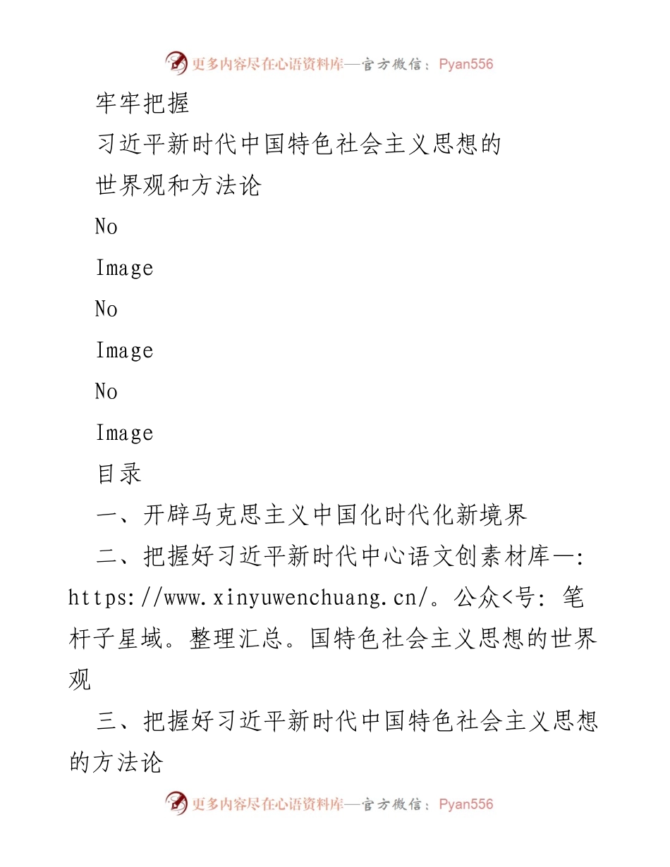 [发言] 理论学习会议 - 深入理解习近平新时代中国特色社会主义思想的世界观与方法论.docx_第1页